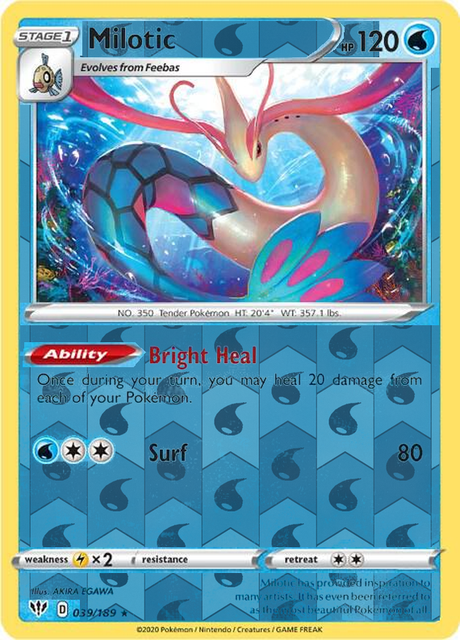 Milotic 039/189, Darkness Ablaze, Reverse Holo finish, representative matte composite