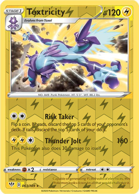 Toxtricity 063/189, Darkness Ablaze, Reverse Holo finish, representative matte composite