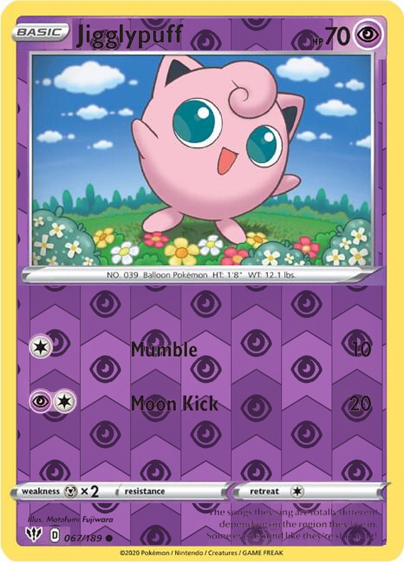 Jigglypuff 067/189, Darkness Ablaze, Reverse Holo finish, representative matte composite