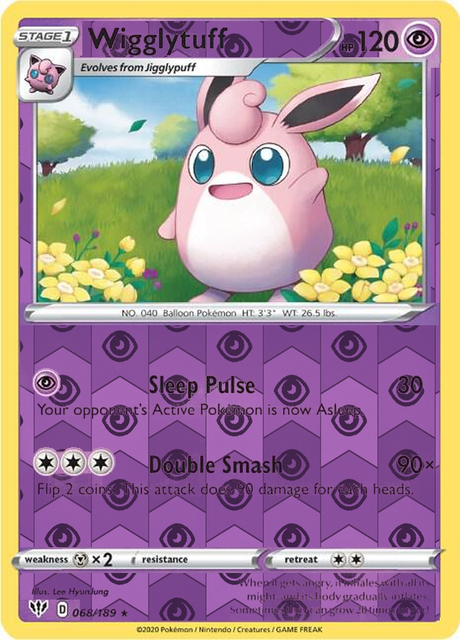 Wigglytuff 068/189, Darkness Ablaze, Reverse Holo finish, representative matte composite