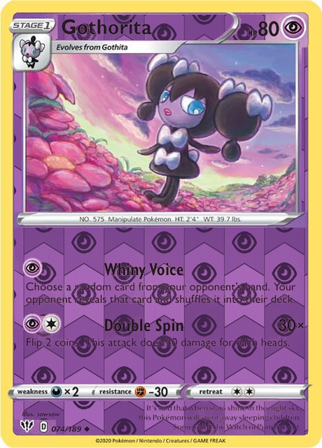 Gothorita 074/189, Darkness Ablaze, Reverse Holo finish, representative matte composite