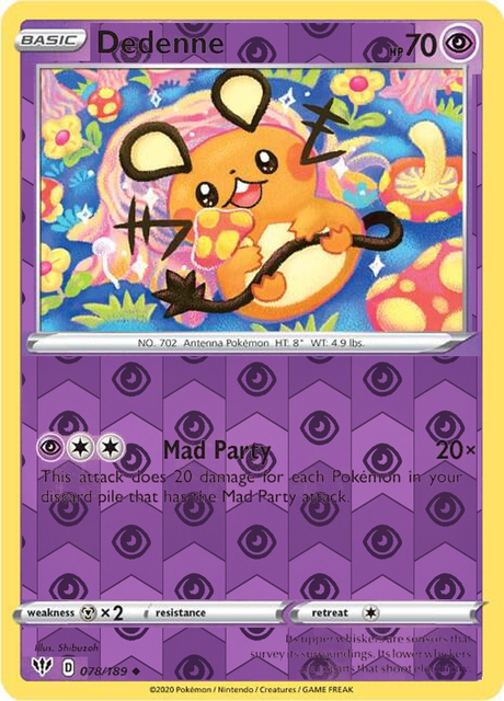 Dedenne 078/189, Darkness Ablaze, Reverse Holo finish, representative matte composite