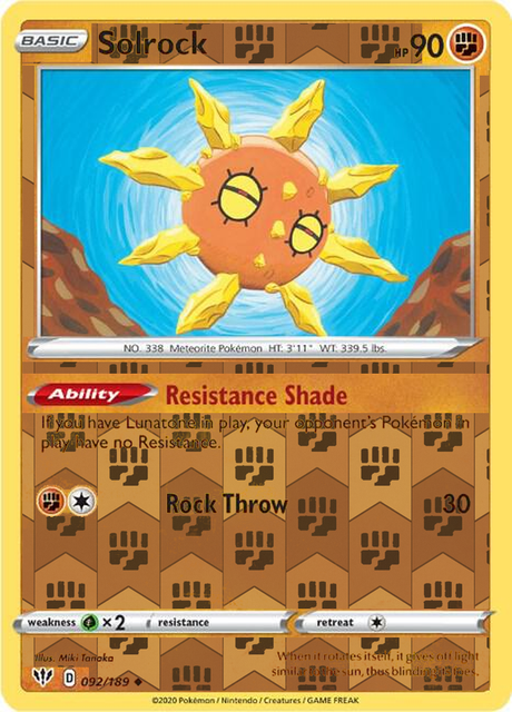 Solrock 092/189, Darkness Ablaze, Reverse Holo finish, representative matte composite