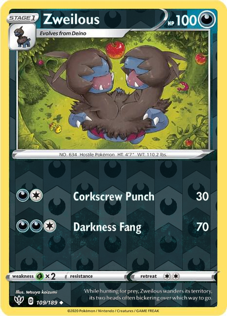 Zweilous 109/189, Darkness Ablaze, Reverse Holo finish, representative matte composite