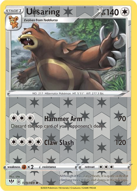 Ursaring 139/189, Darkness Ablaze, Reverse Holo finish, representative matte composite