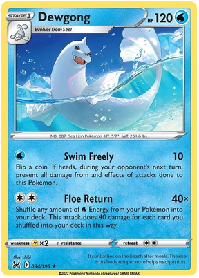 Dewgong Lost Origin Pokemon Single Card 034/196