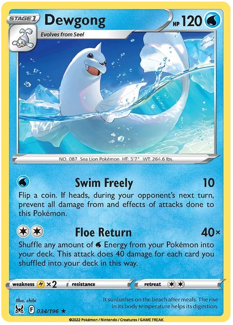 Dewgong Lost Origin Pokemon Single Card 034/196