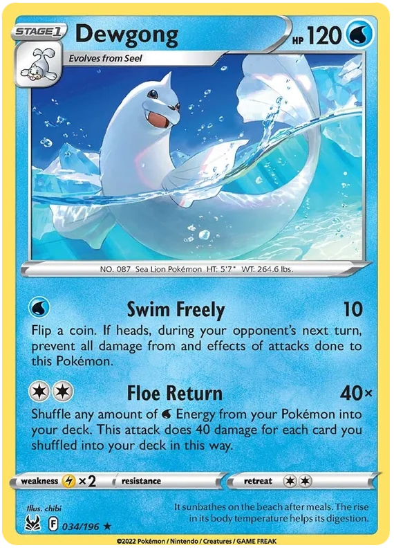 Dewgong Lost Origin Pokemon Single Card 034/196