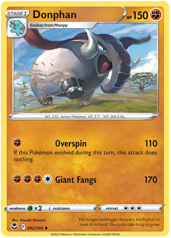 Donphan Silver Tempest Pokemon Single 092/195