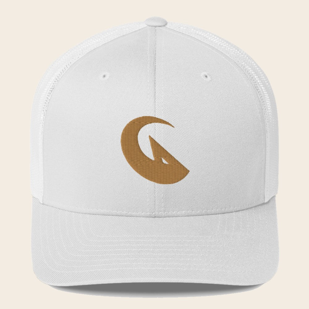 Dragon Type Pokemon 3D Embroidered White with White Mesh Back Trucker Hat Front