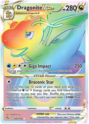 Dragonite VSTAR (Secret) Pokemon GO Card Singles 081/078