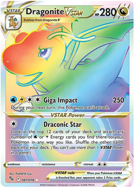 Dragonite VSTAR (Secret) Pokemon GO Card Singles 081/078