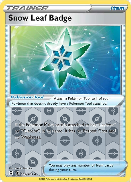 Snow Leaf Badge 159/203, Evolving Skies, Reverse Holo finish, representative matte composite
