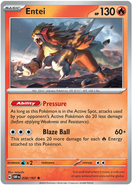 Entei Obsidian Flames Single Pokemon Card
