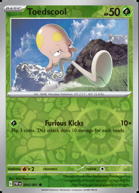 Toedscool 004/091, Paldean Fates, Reverse Holo, representative matte composite