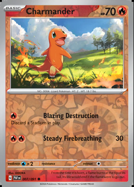 Charmander 007/091, Paldean Fates, Reverse Holo, representative matte composite