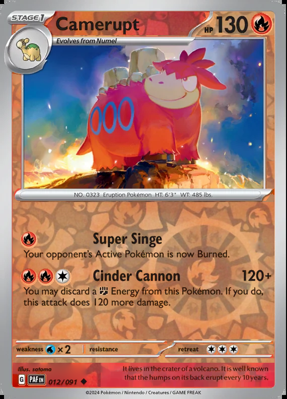 Camerupt 012/091, Paldean Fates, Reverse Holo, representative matte composite