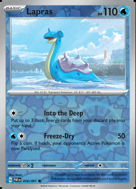 Lapras 016/091, Paldean Fates, Reverse Holo, representative matte composite