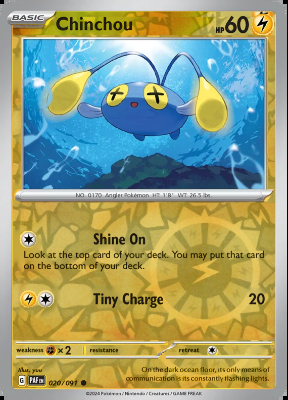 Chinchou 020/091, Paldean Fates, Reverse Holo, representative matte composite