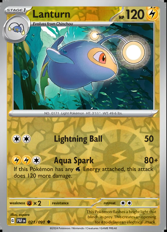 Lanturn 021/091, Paldean Fates, Reverse Holo, representative matte composite