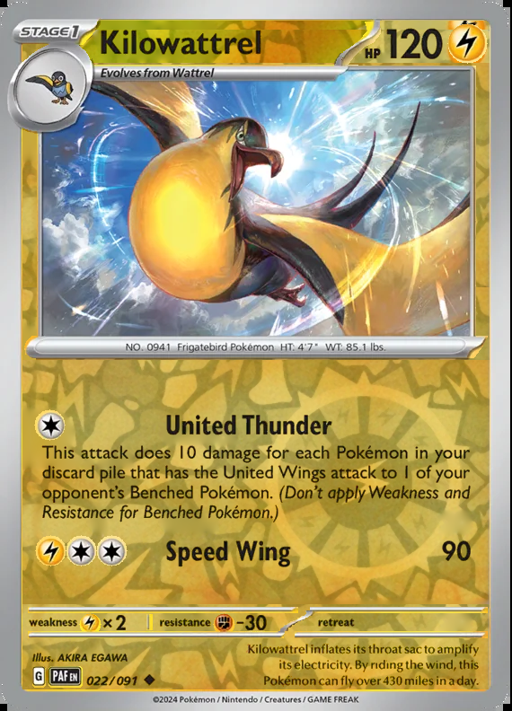 Kilowattrel 022/091, Paldean Fates, Reverse Holo, representative matte composite