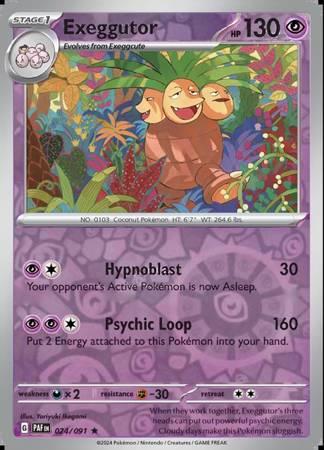 Exeggutor 024/091, Paldean Fates, Reverse Holo, representative matte composite