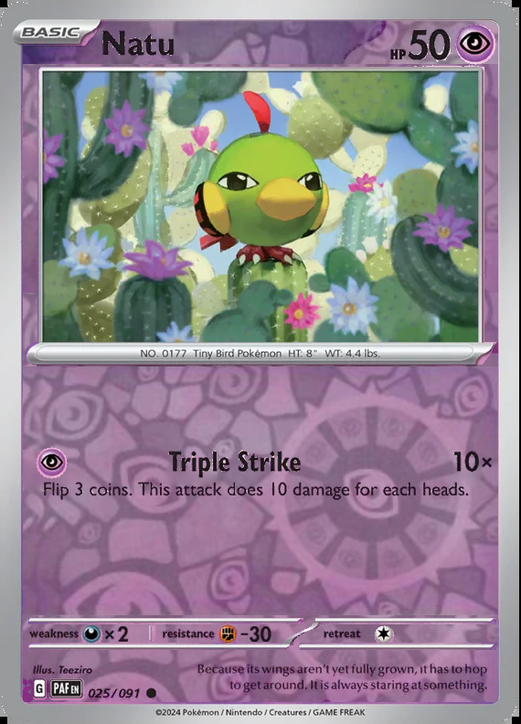 Natu 025/091, Paldean Fates, Reverse Holo, representative matte composite