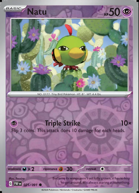 Natu 025/091, Paldean Fates, Reverse Holo, representative matte composite