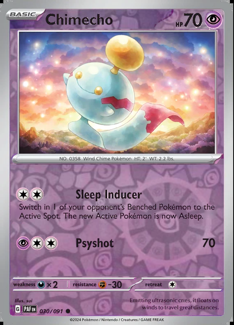 Chimecho 030/091, Paldean Fates, Reverse Holo, representative matte composite