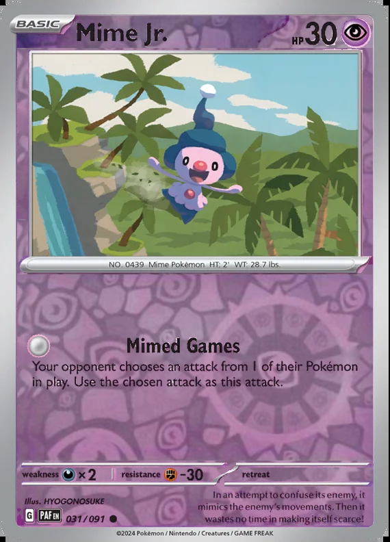 Mime Jr. 031/091, Paldean Fates, Reverse Holo, representative matte composite