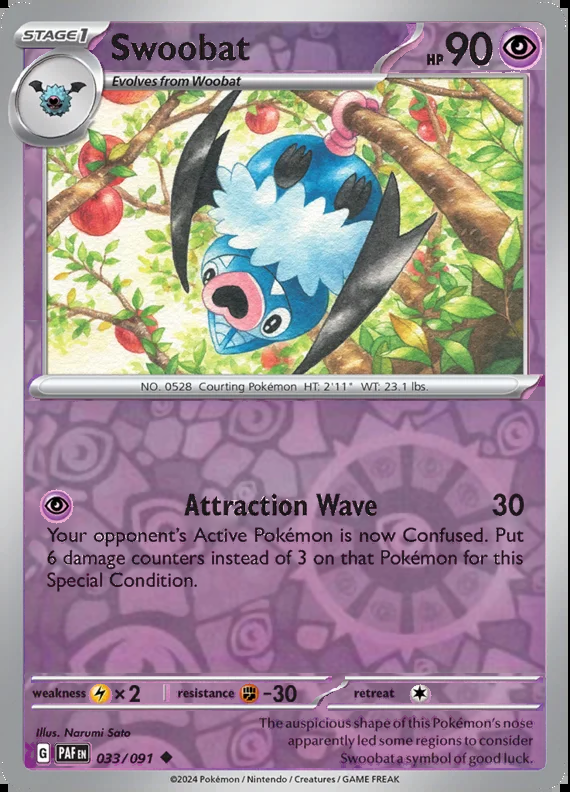 Swoobat 033/091, Paldean Fates, Reverse Holo, representative matte composite