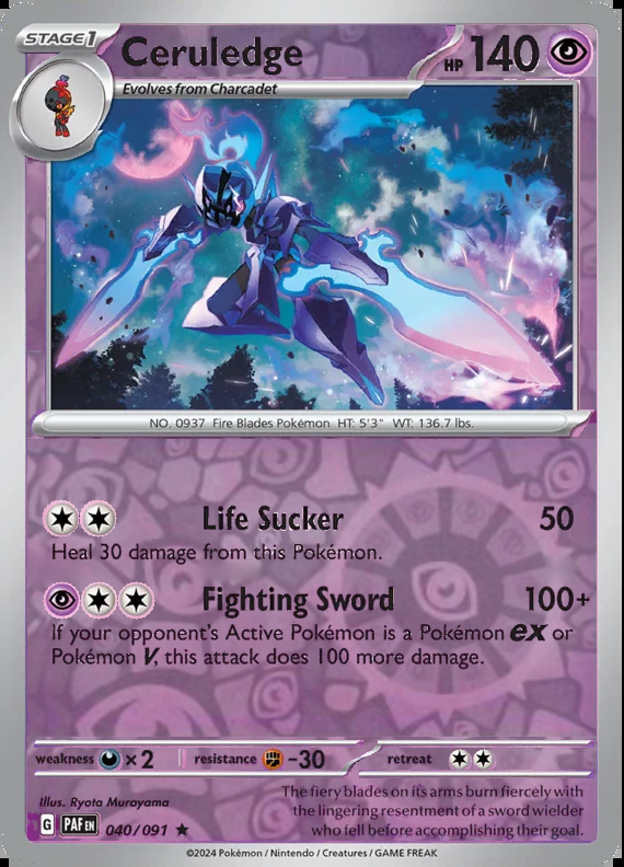Ceruledge 040/091, Paldean Fates, Reverse Holo, representative matte composite