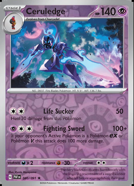 Ceruledge 040/091, Paldean Fates, Reverse Holo, representative matte composite