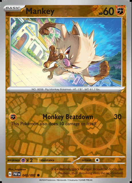 Mankey 045/091, Paldean Fates, Reverse Holo, representative matte composite