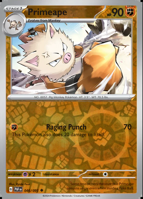 Primeape 046/091, Paldean Fates, Reverse Holo, representative matte composite
