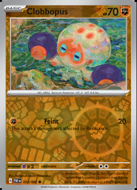 Clobbopus 051/091, Paldean Fates, Reverse Holo, representative matte composite