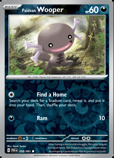 Paldean Wooper 058/091, Paldean Fates, Reverse Holo, representative matte composite