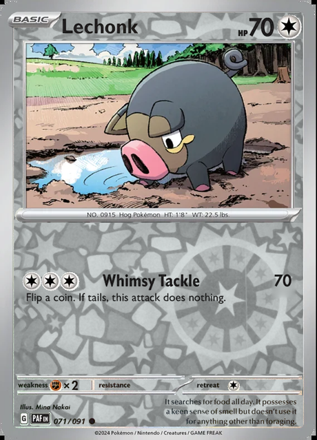 Lechonk 071/091, Paldean Fates, Reverse Holo, representative matte composite