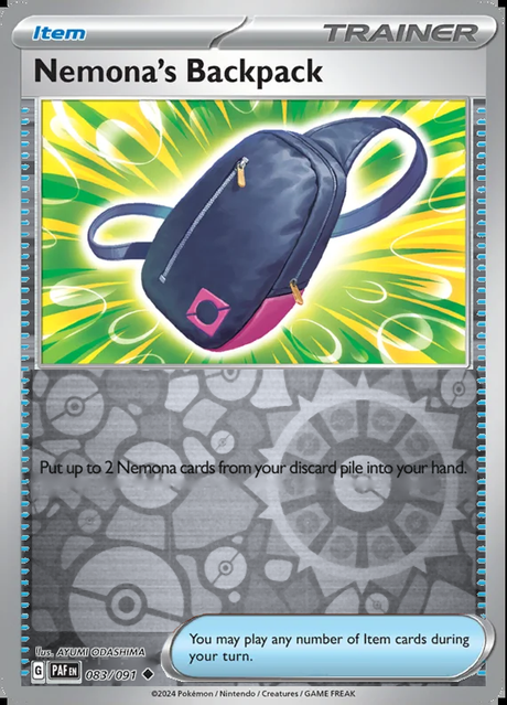 Nemona's Backpack 083/091, Paldean Fates, Reverse Holo, representative matte composite