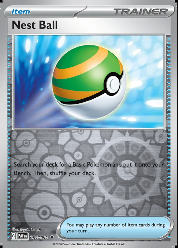 Nest Ball 084/091, Paldean Fates, Reverse Holo, representative matte composite