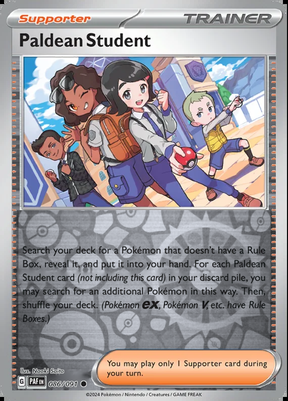 Paldean Student 086/091, Paldean Fates, Reverse Holo, representative matte composite