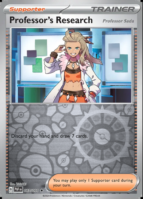 Professor's Research (Professor Sada) 087/091, Paldean Fates, Reverse Holo, representative matte composite