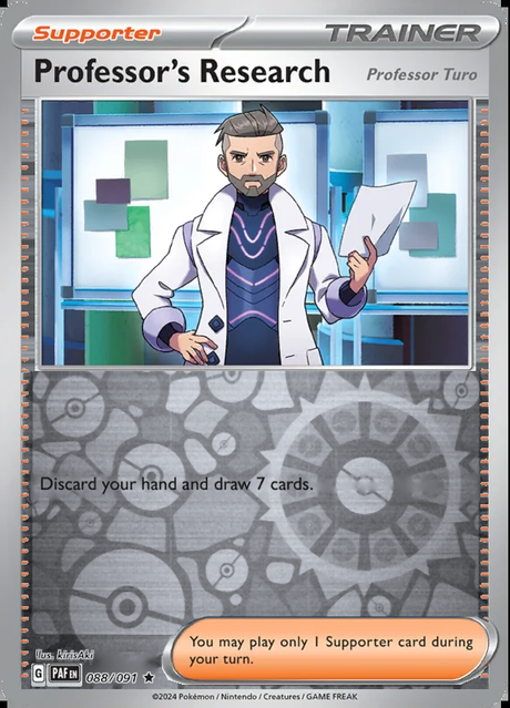 Professor's Research (Professor Turo) 088/091, Paldean Fates, Reverse Holo, representative matte composite