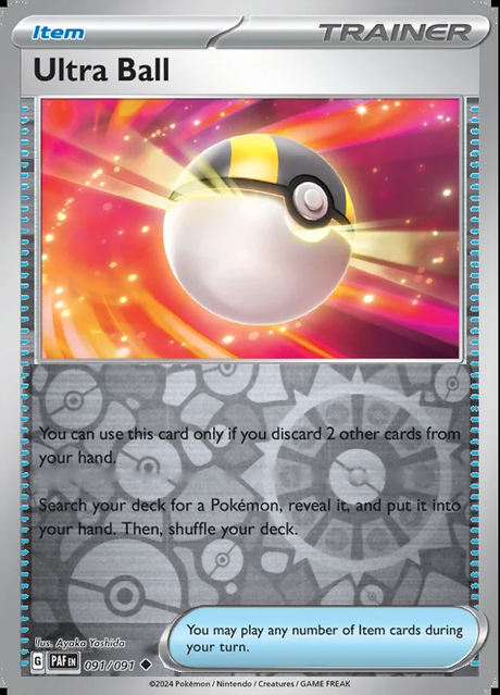 Ultra Ball 091/091, Paldean Fates, Reverse Holo, representative matte composite