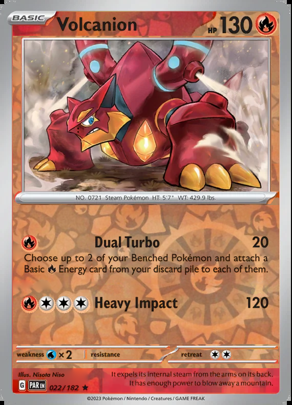 Volcanion 022/182, Paradox Rift, Reverse Holo, representative matte composite