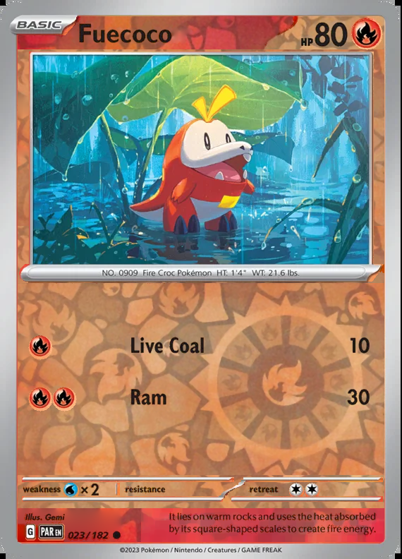 Fuecoco 023/182, Paradox Rift, Reverse Holo, representative matte composite