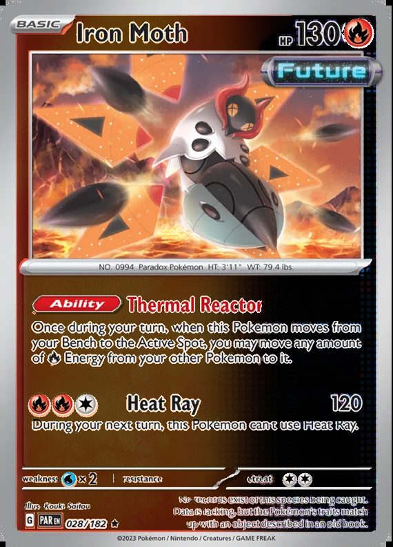 Iron Moth 028/182, Paradox Rift, Reverse Holo, representative matte composite