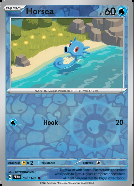Horsea 030/182, Paradox Rift, Reverse Holo, representative matte composite