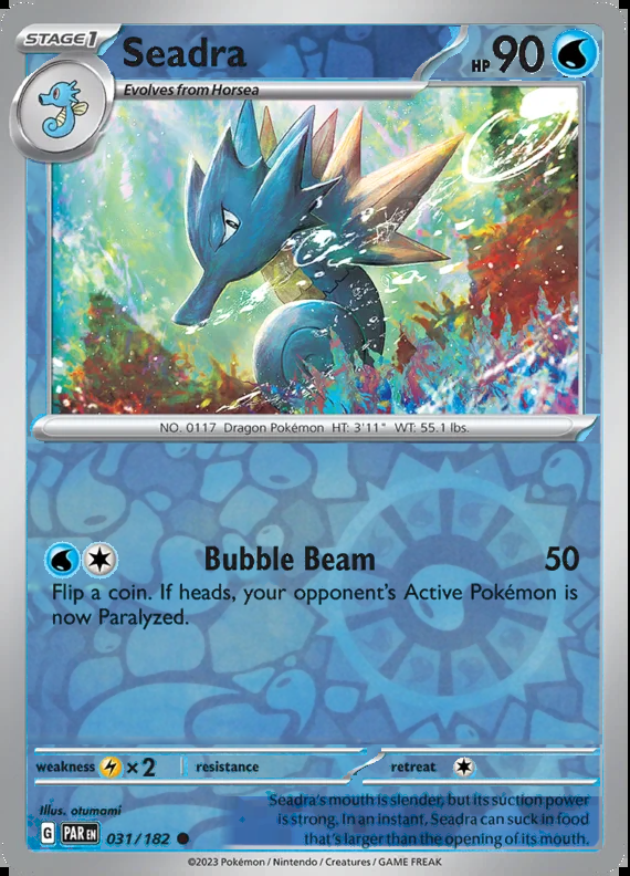 Seadra 031/182, Paradox Rift, Reverse Holo, representative matte composite