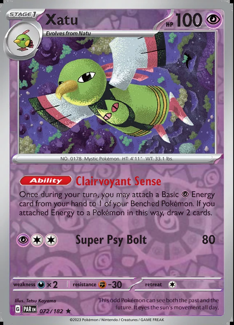 Xatu 072/182, Paradox Rift, Reverse Holo, representative matte composite